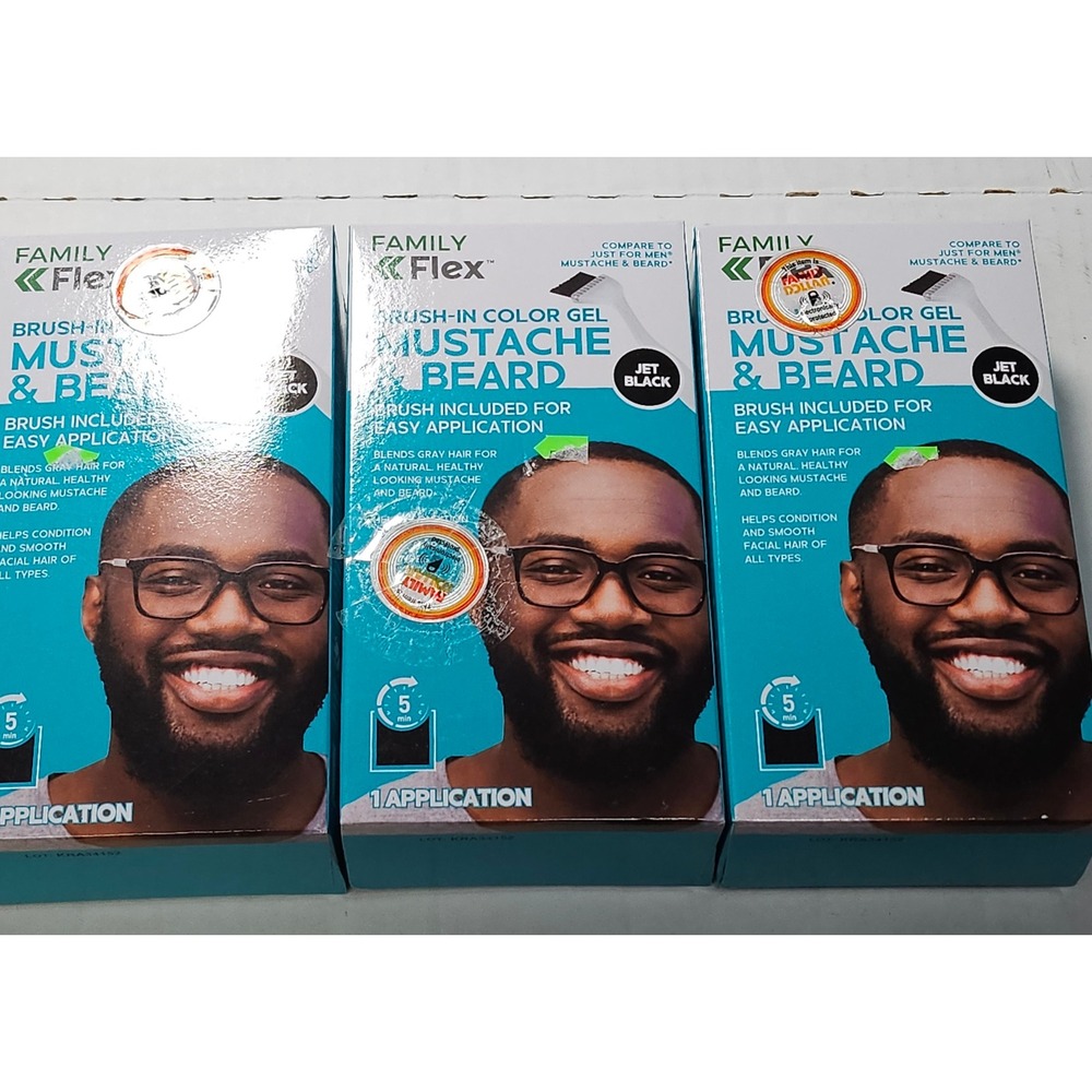 3 Pack Family Flex Mustache & Beard Brush-In Color Gel Jet Black 5‎ Min Fix